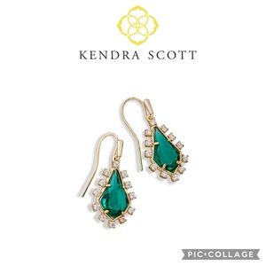 NWT. KENDRA SCOTT Juniper Green Pave Crystals 14K Gold-Plated Drop Earrings